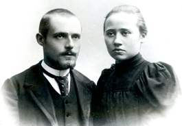 Péguy e Charlotte Baudouin no dia do casamento.