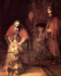 Rembrandt, ''Volta do filho pródigo'',<br> 1668-1669, São Petersburgo.